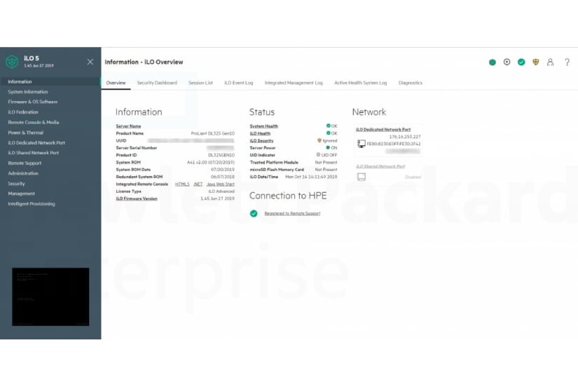 رابط کاربری iLO 5 Web Interface
