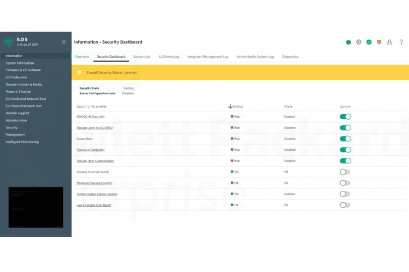 صفحه Security Dashboard در iLO 5